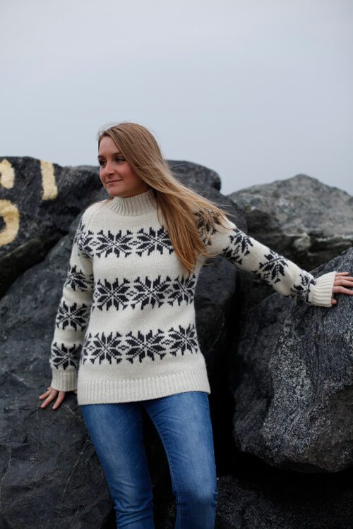 Isblomst – Isländer Pullover aus 100% Schurwolle Weiß