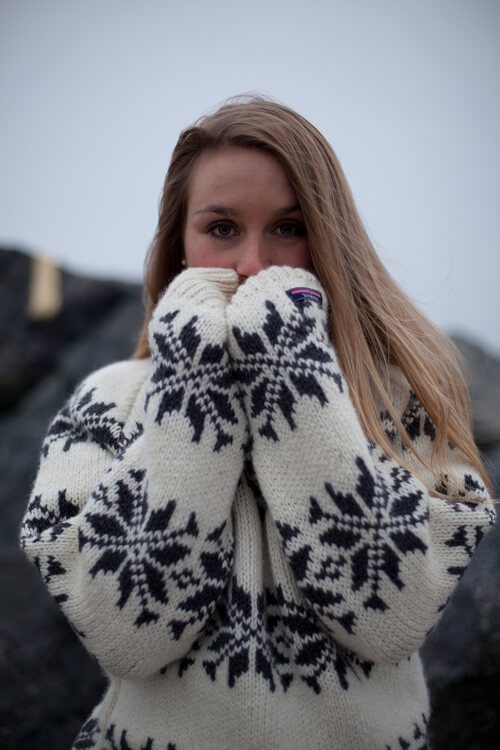 Isblomst – Isländer Pullover aus 100% Schurwolle Weiß