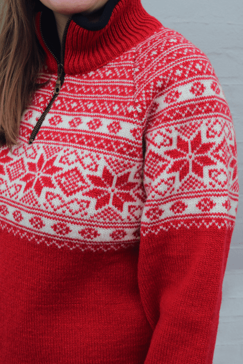 Fjordglød – Norweger Pullover aus 100% Schurwolle