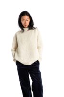 Skandinavischer Merinowolle-Pullover "Butterfly" Rundhals Handgestrickt WEISS