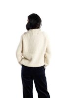 Skandinavischer Merinowolle-Pullover "Butterfly" Rundhals Handgestrickt WEISS