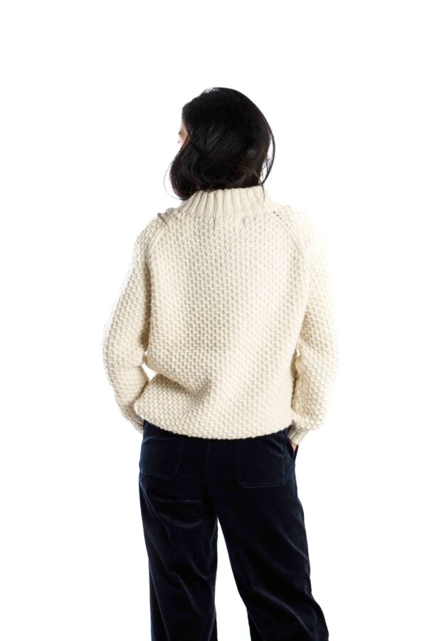 Skandinavischer Merinowolle-Pullover "Butterfly" Rundhals Handgestrickt WEISS