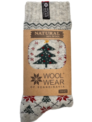 🇩🇰 Dänische Weihnachtssocken „Julesokker“ Weihnachtsbaum-Motiv aus 80 % Lammwolle