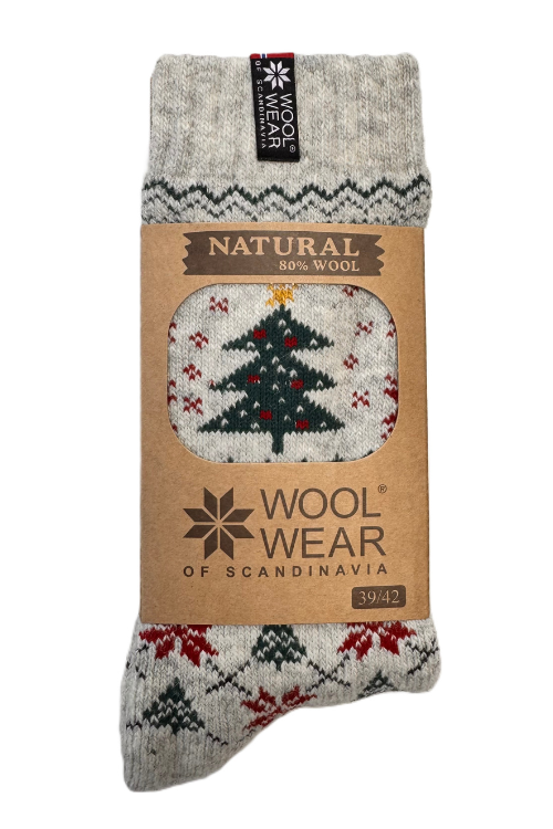 🇩🇰 Dänische Weihnachtssocken „Julesokker“ Weihnachtsbaum-Motiv aus 80 % Lammwolle
