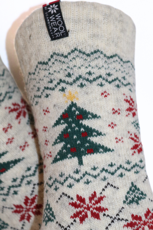 🇩🇰 Dänische Weihnachtssocken „Julesokker“ Weihnachtsbaum-Motiv aus 80 % Lammwolle