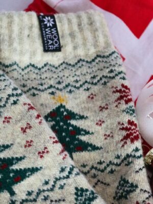 Dänische Weihnachtsocken Weihnachtsbaum Wolle_mit Fähnchen