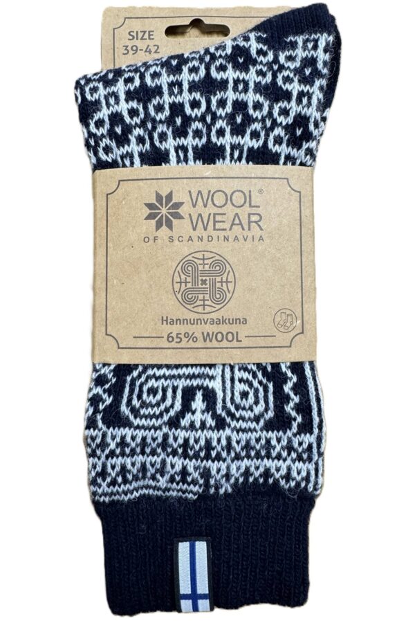 🇫🇮 Wollsocken „Hannunvaakuna“ aus 65 % Kammgarnwolle – Finnland Edition