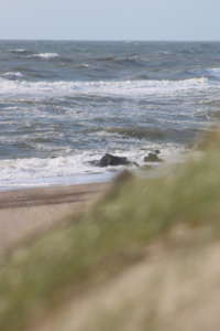 Windige Küste am Meer an der Westküste in Dänemark– nordische Natur als Inspiration für skandinavische Wollmode.