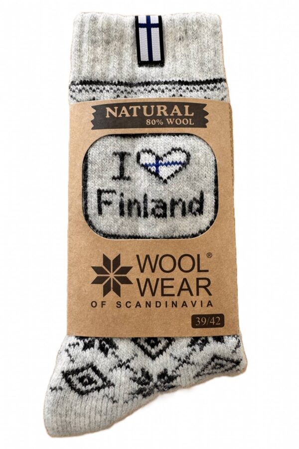 🇫🇮 I Love Finland Wollsocken aus 80 % Lammwolle – Finnland Edition