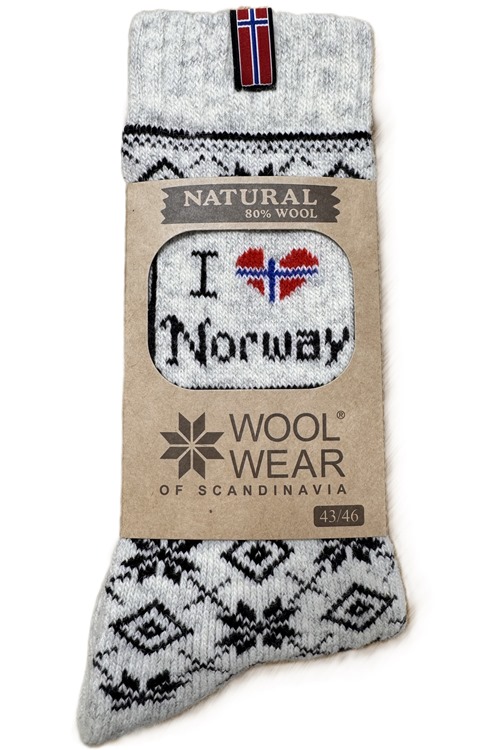 🇳🇴 "I Love Norway" Wollsocken aus 80 % Lammwolle – Norwegen Edition