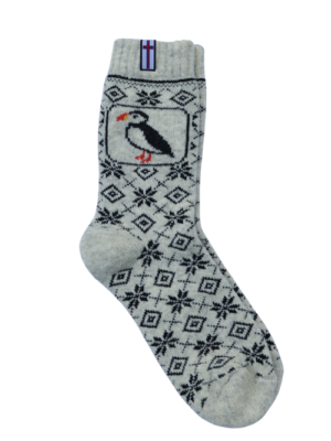 🇫🇴 Färöer Wollsocken aus 80 % Lammwolle – Papageientaucher Edition